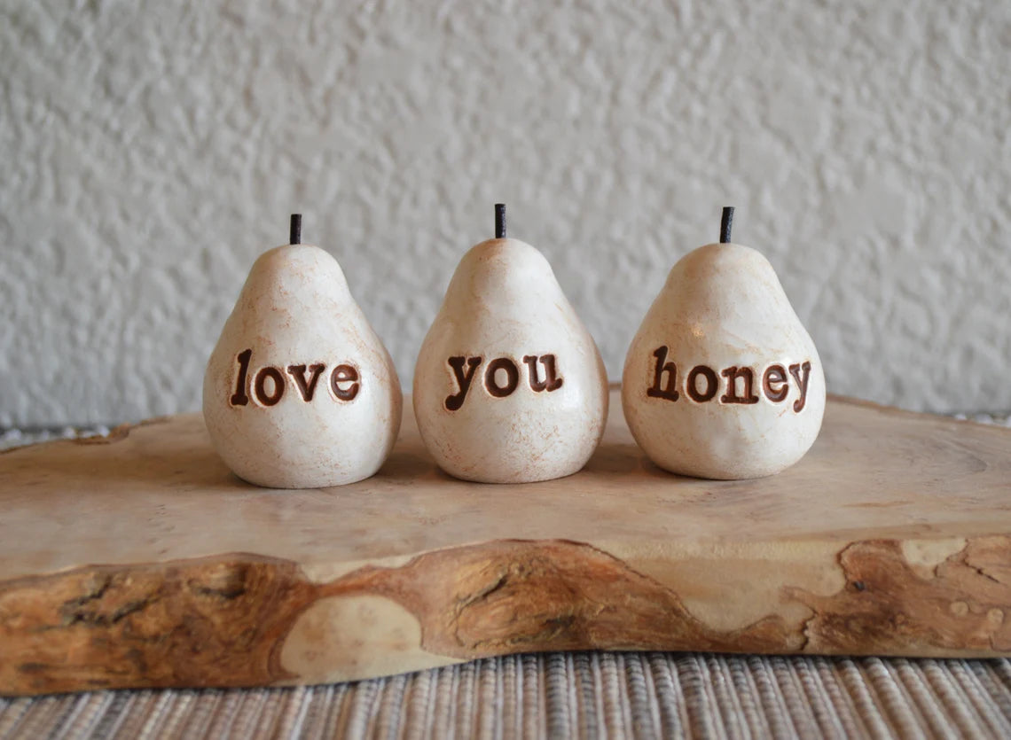 Rustic white love you honey pears / FREE SHIPPING