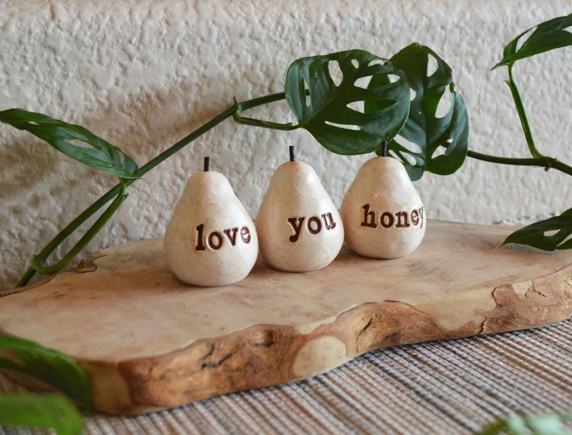 Rustic white love you honey pears / FREE SHIPPING