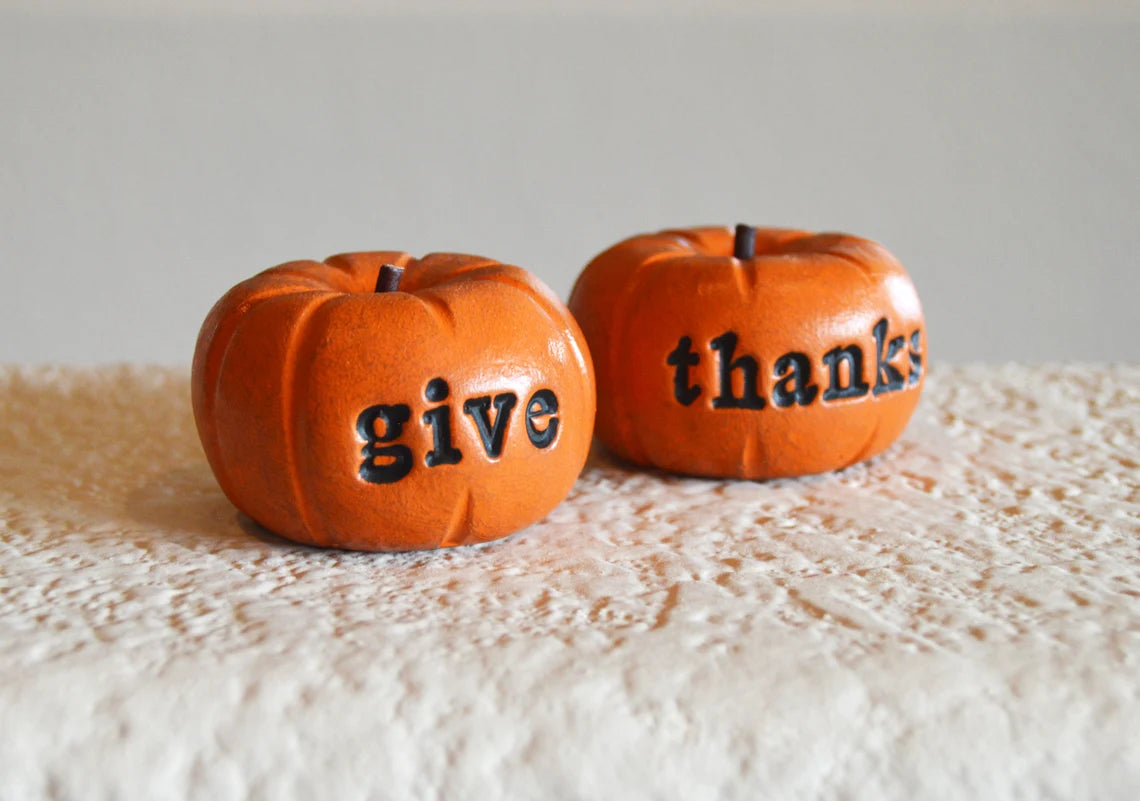 Rustic orange give thanks pumpkins / kitchen decor gift / FREE SHIPPING