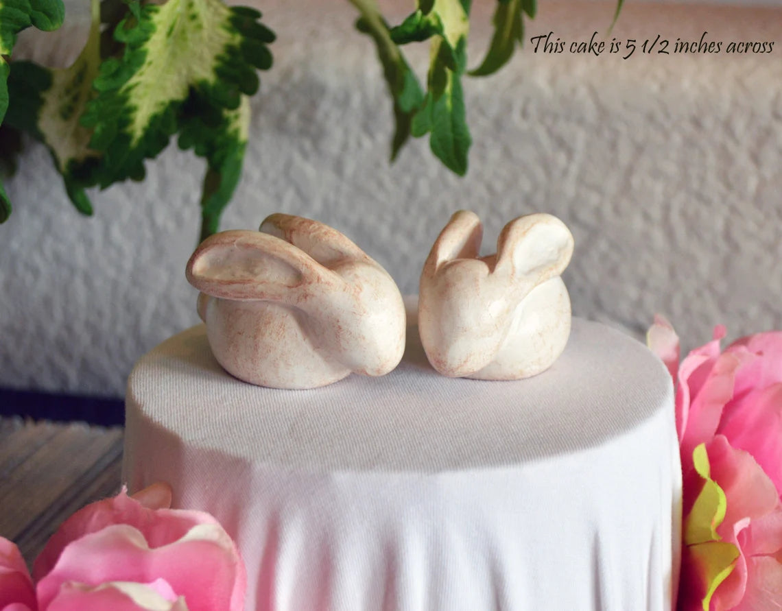 Bunnies wedding cake topper...vintage white bunny rabbits / handmade toppers