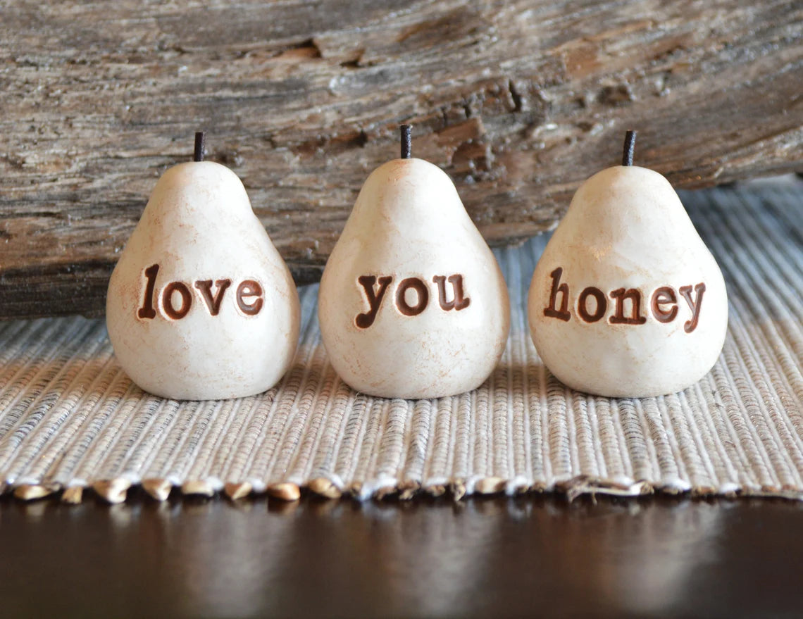 Rustic white love you honey pears / FREE SHIPPING