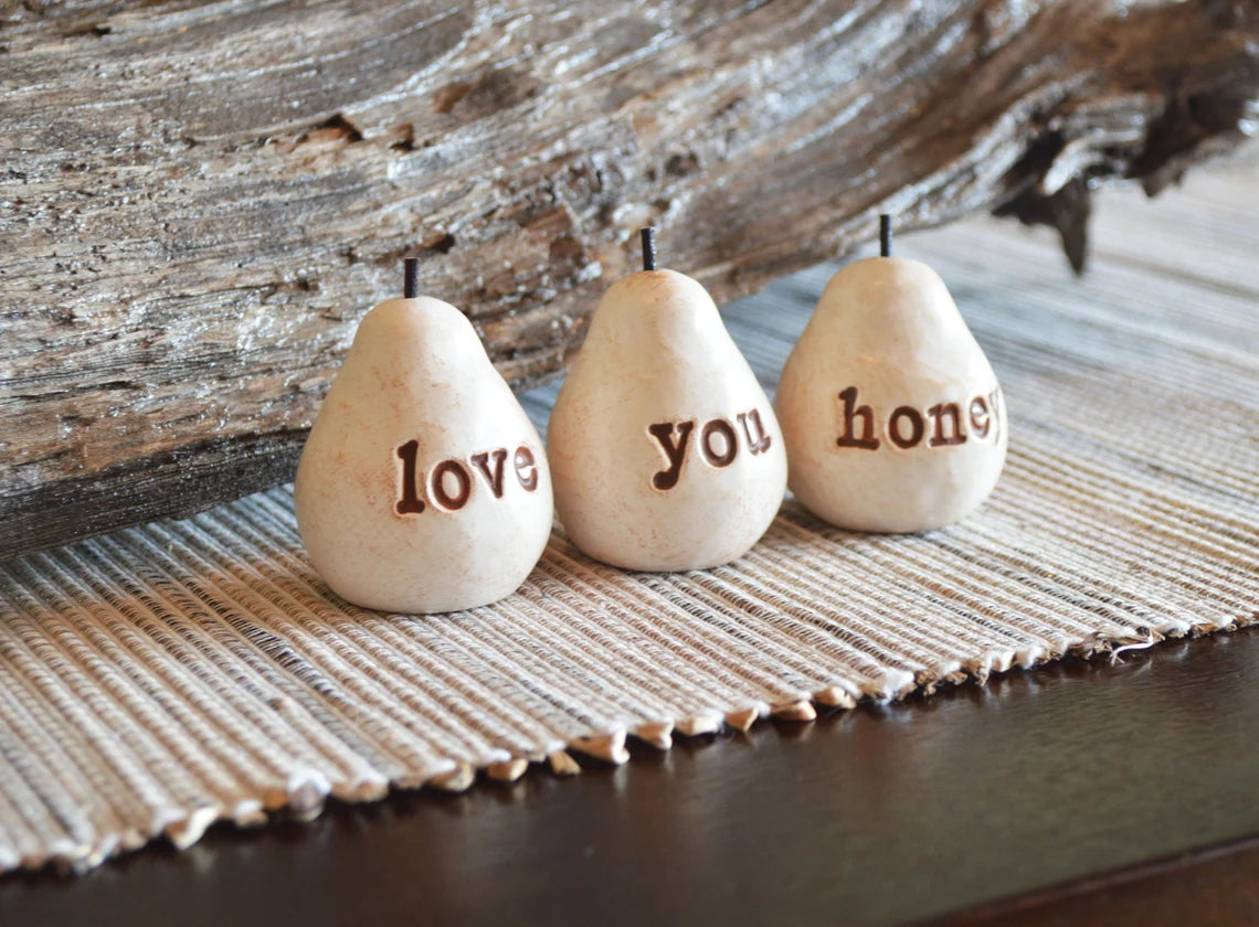 Rustic white love you honey pears / FREE SHIPPING