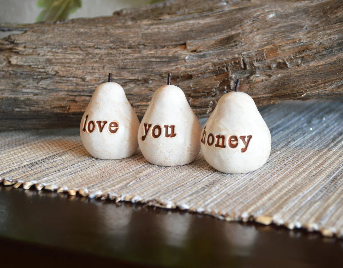 Rustic white love you honey pears / FREE SHIPPING