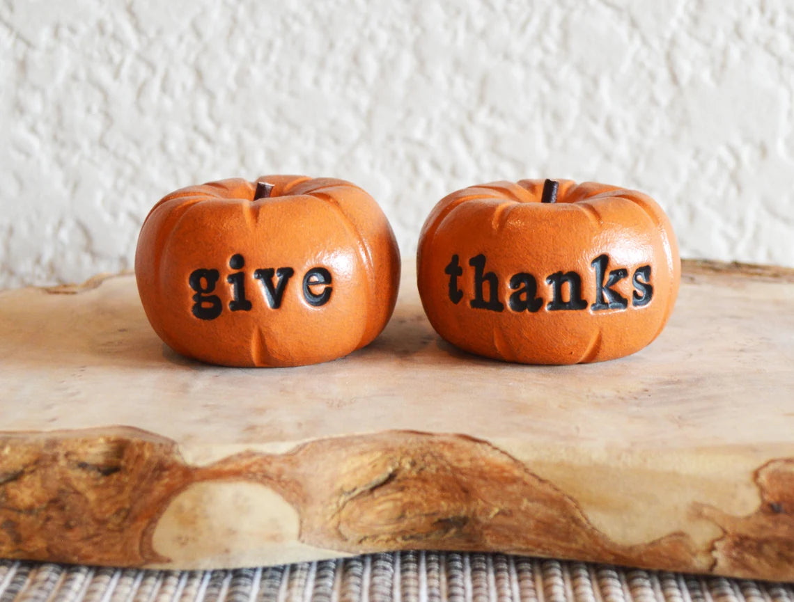 Rustic orange give thanks pumpkins / kitchen decor gift / FREE SHIPPING