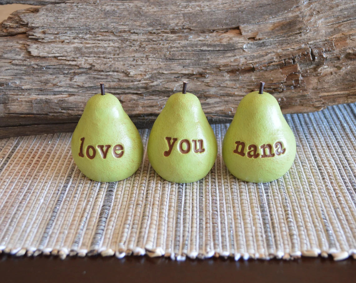 3 rustic green love you nana pears / FREE SHIPPING