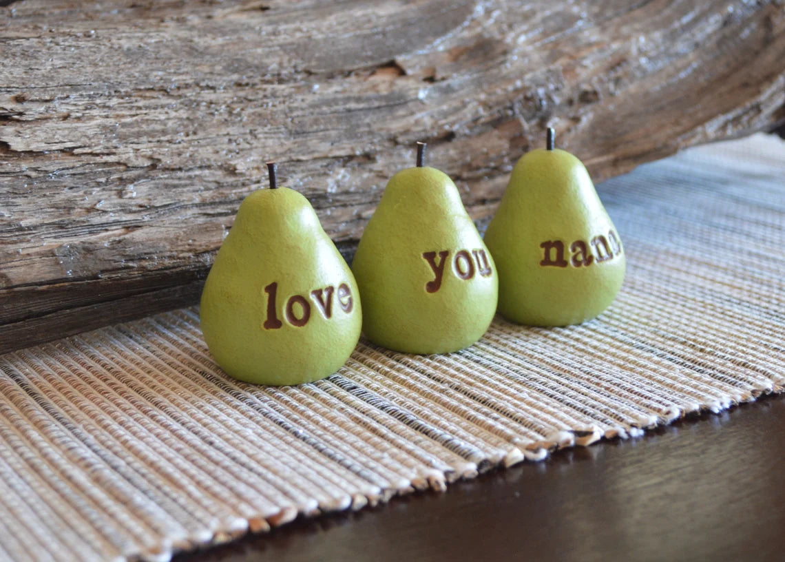 3 rustic green love you nana pears / FREE SHIPPING