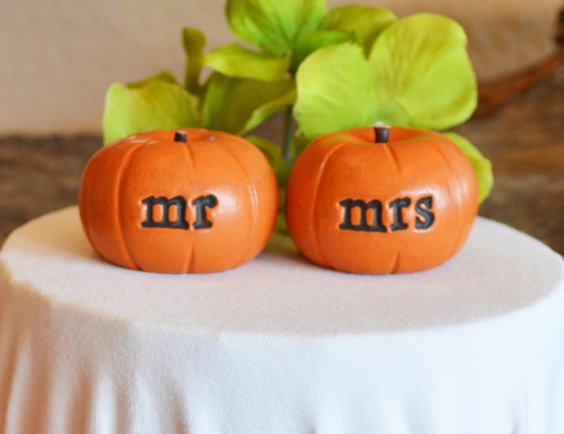 Pumpkins Wedding cake topper...orange mr mrs pumpkins for wedding cakes / FREE SHIPPING