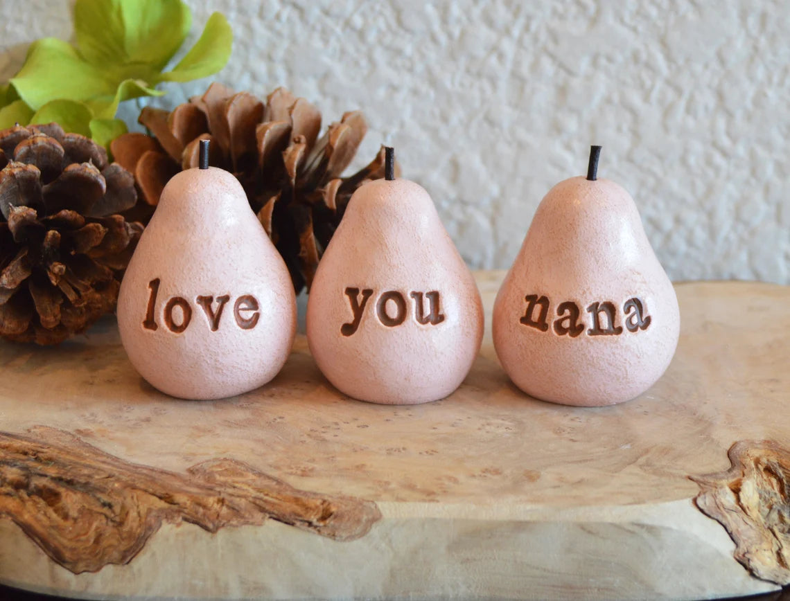 3 rustic pink love you nana pears / FREE SHIPPING