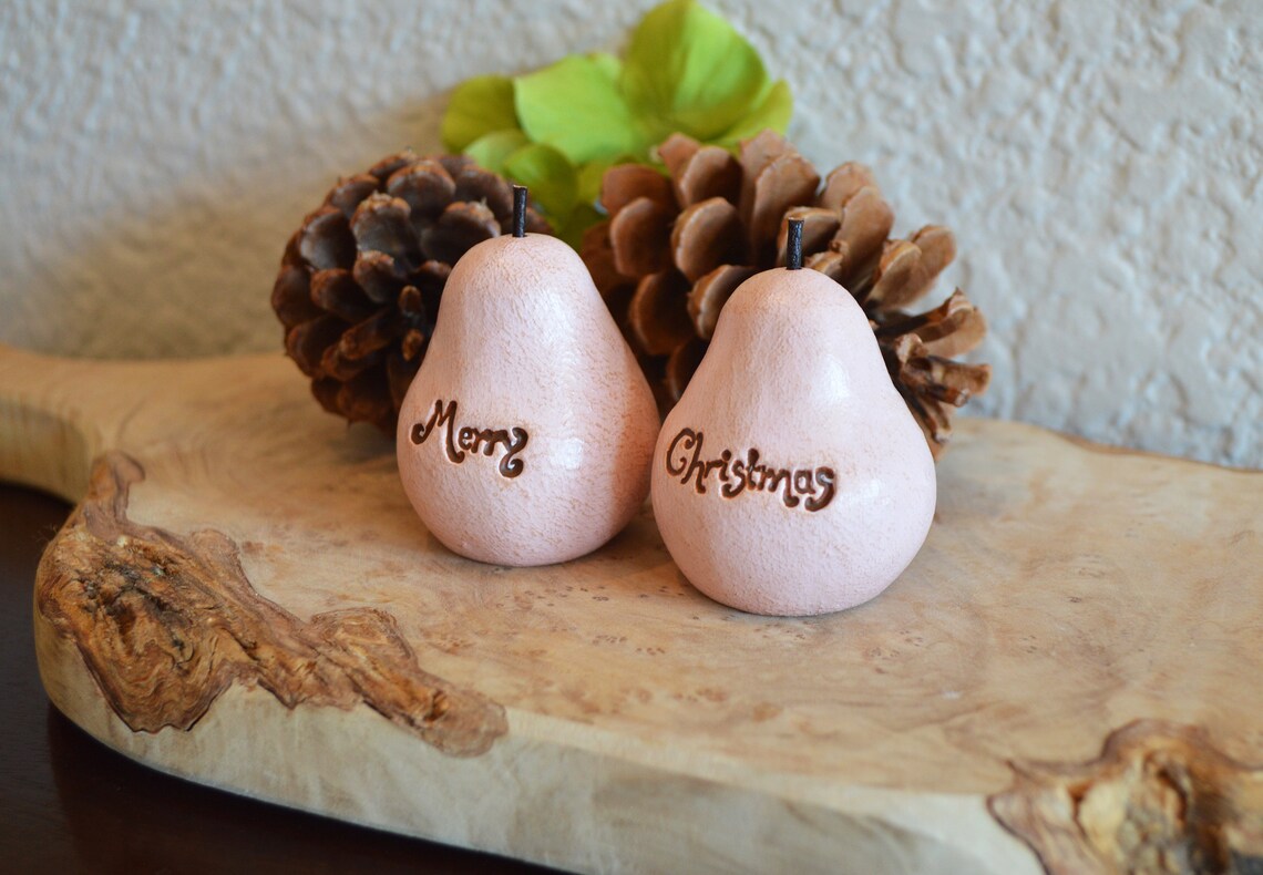 2 vintage style pink Merry Christmas pears