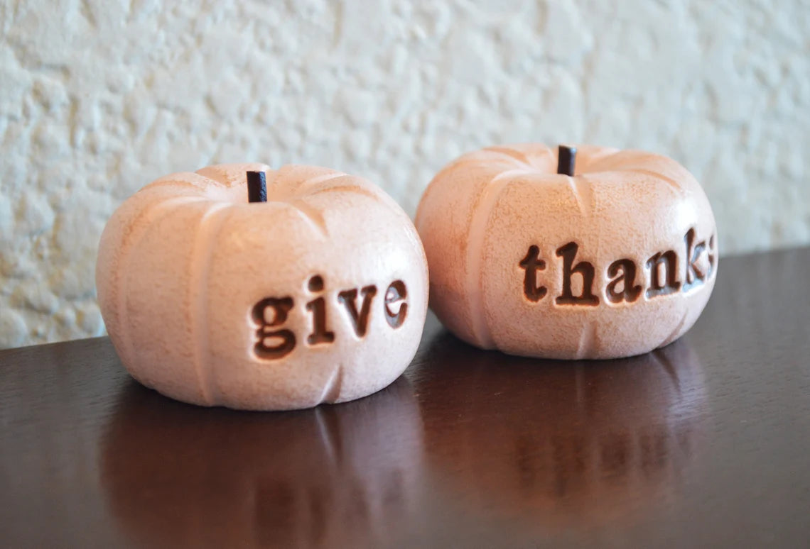 Rustic pink give thanks pumpkins / Thanksgiving tabletop decor / FREE SHIPPING