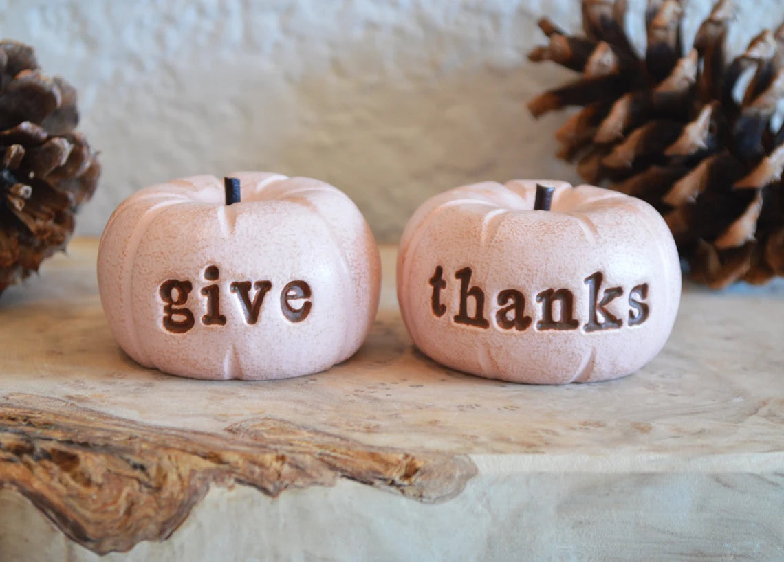 Rustic pink give thanks pumpkins / Thanksgiving tabletop decor / FREE SHIPPING