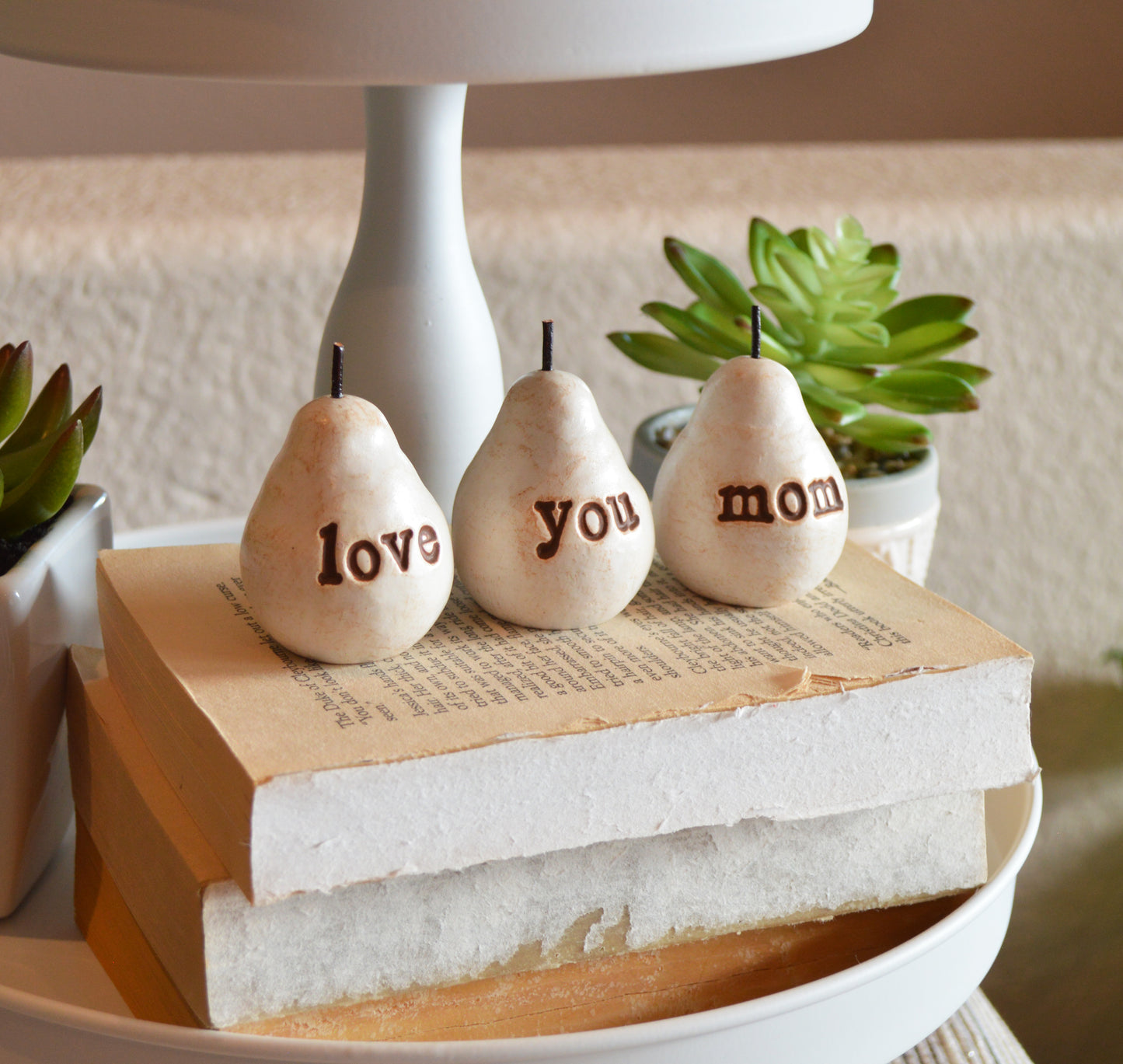 Gift for mom / Mother's Day gift for mothers / 3 white love you mom pears / FREE SHIPPING