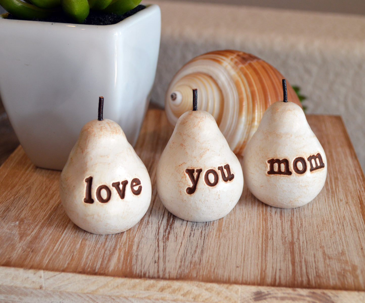 Gift for mom / Mother's Day gift for mothers / 3 white love you mom pears / FREE SHIPPING