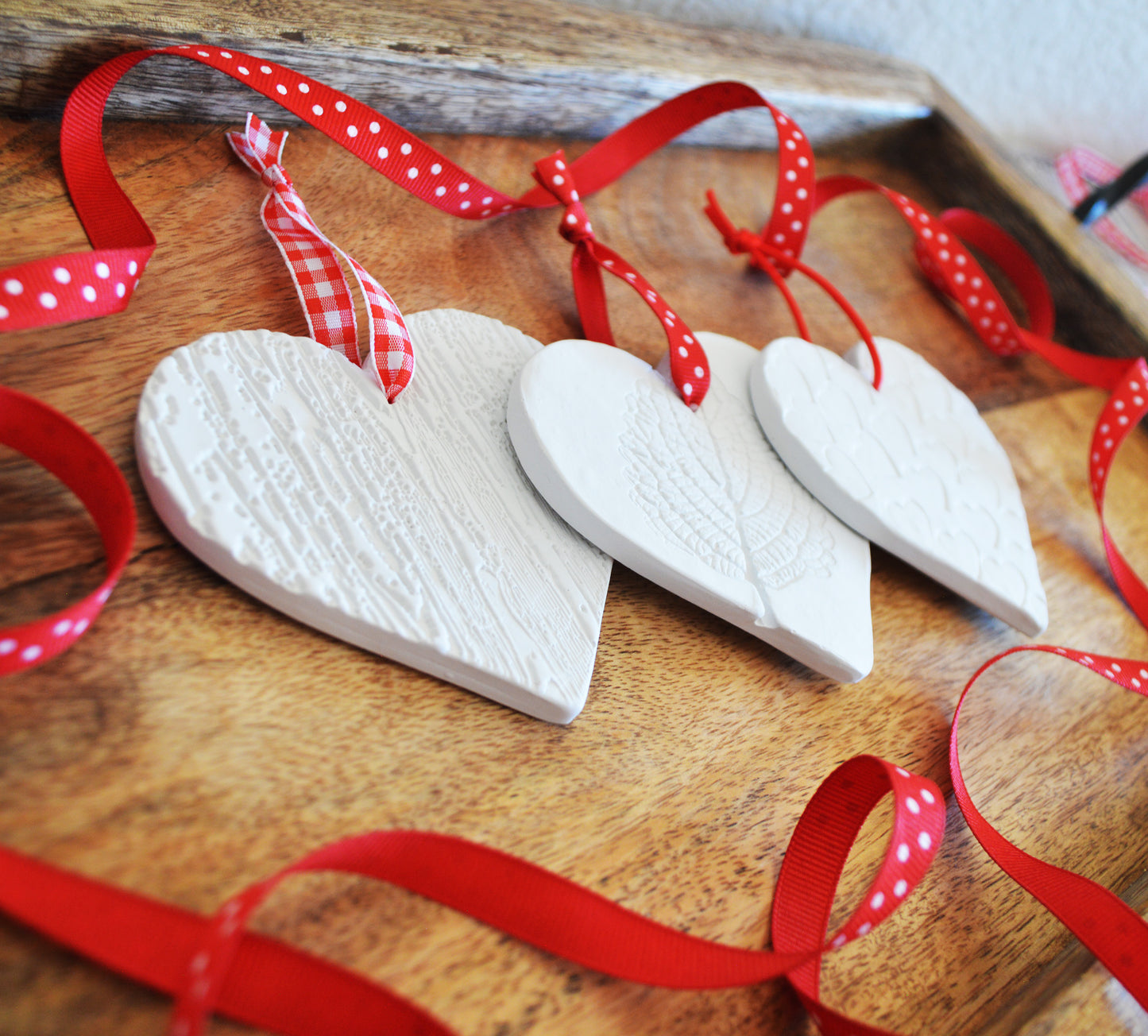 Valentine's Day ornaments - Set of 3 textured hearts