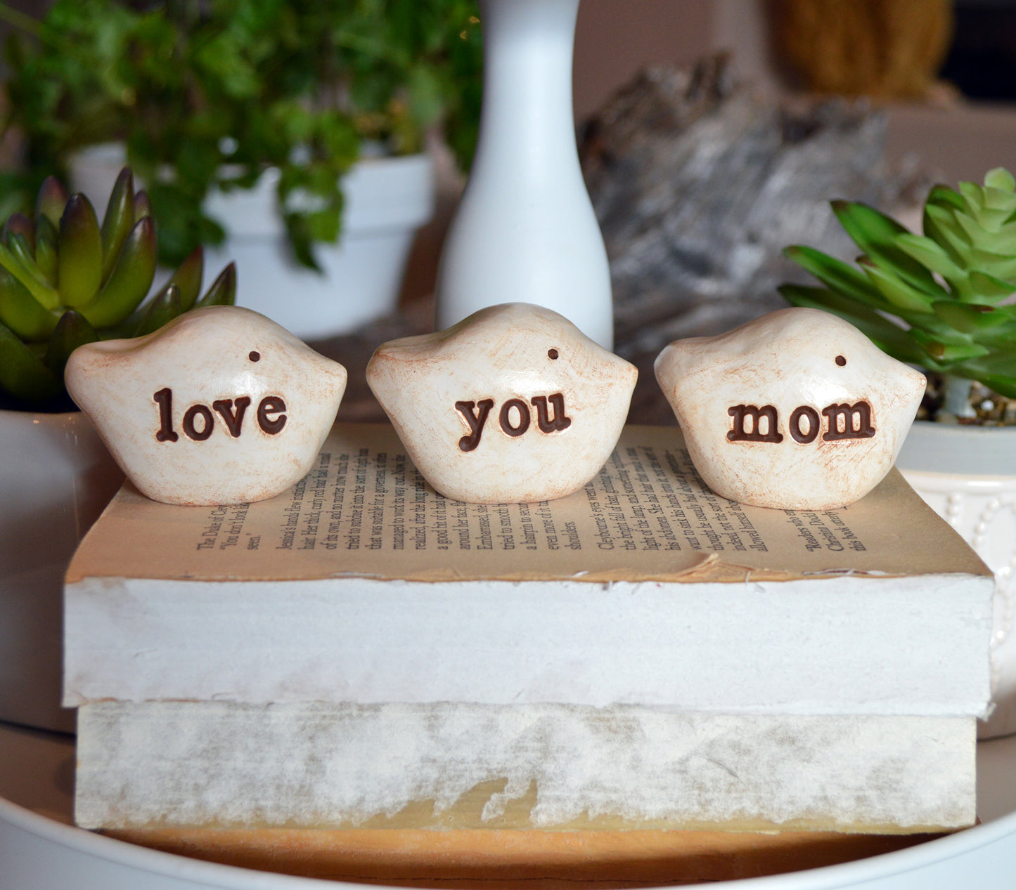 Gift for mom / 3 white love you mom birds / FREE SHIPPING