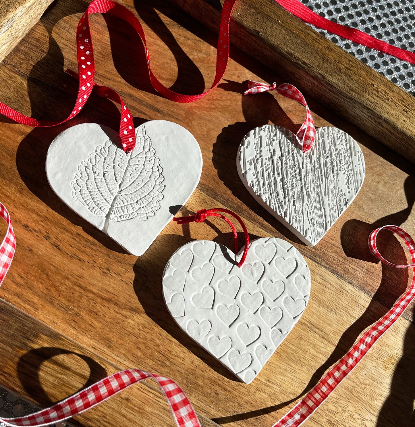 Valentine's Day ornaments - Set of 3 textured hearts