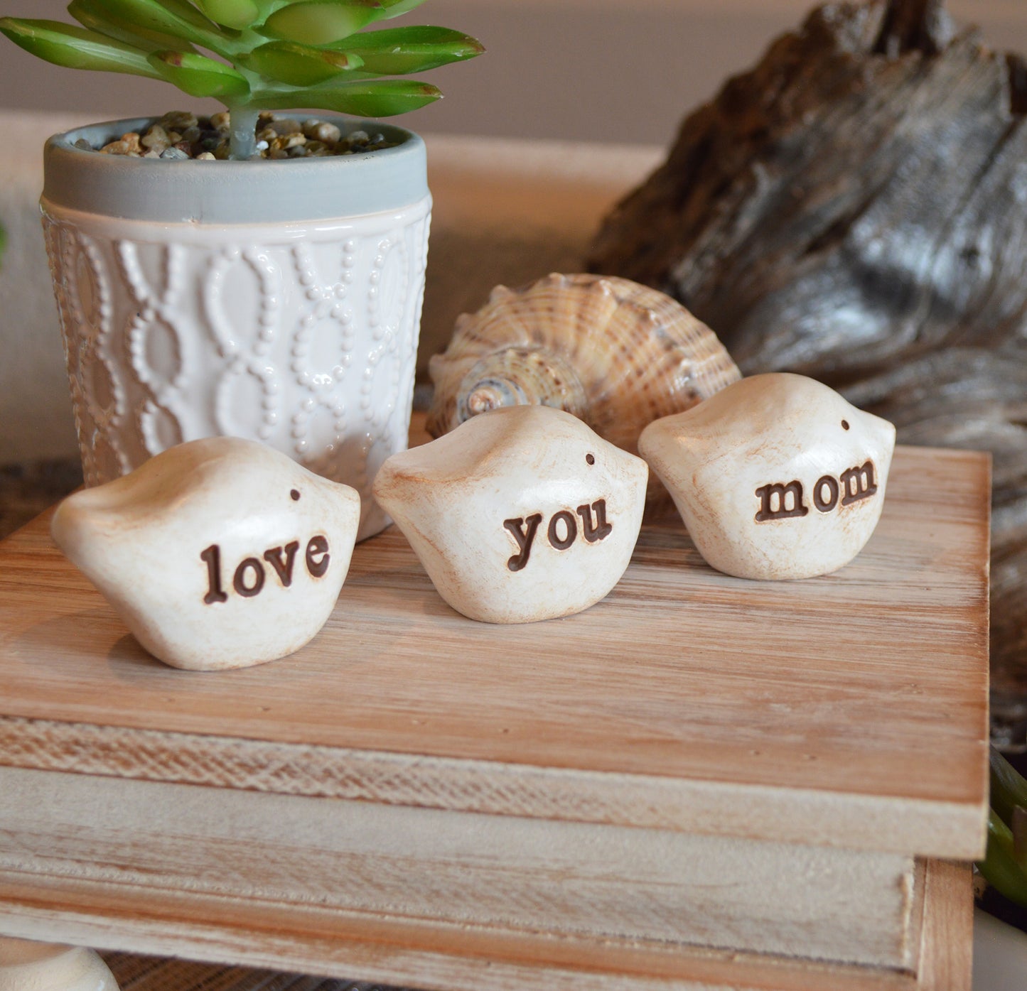 Gift for mom / 3 white love you mom birds / FREE SHIPPING