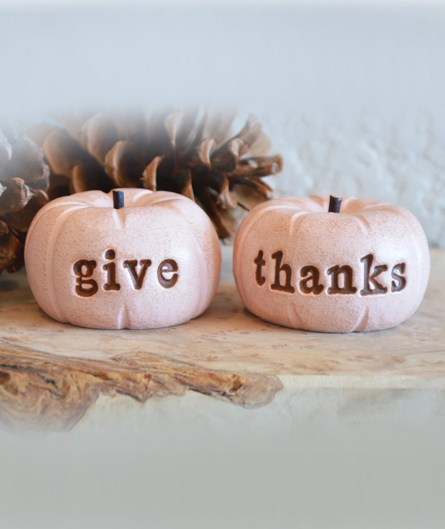 Rustic pink give thanks pumpkins / Thanksgiving tabletop decor / FREE SHIPPING