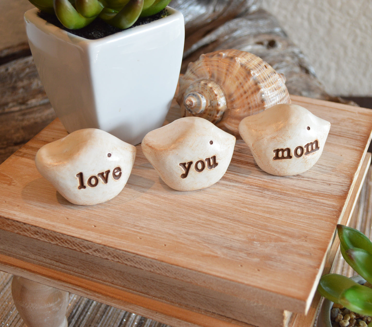 Gift for mom / 3 white love you mom birds / FREE SHIPPING