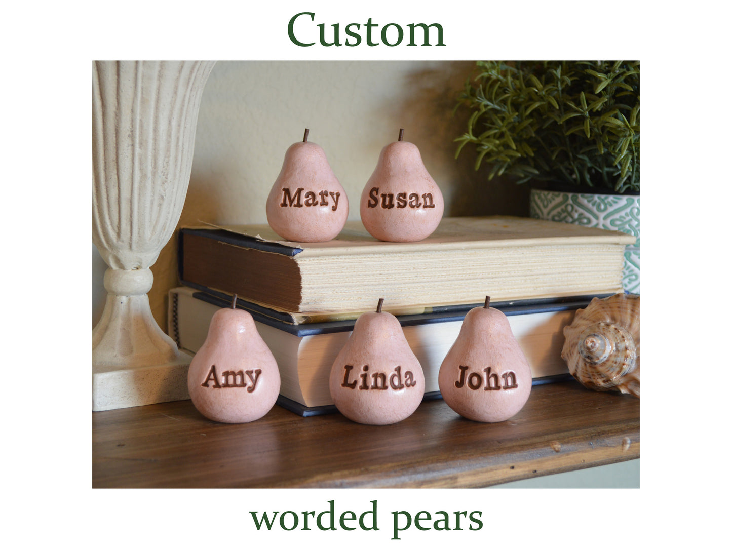 Custom worded vintage pink pears / Any words you want / FREE SHIPPING